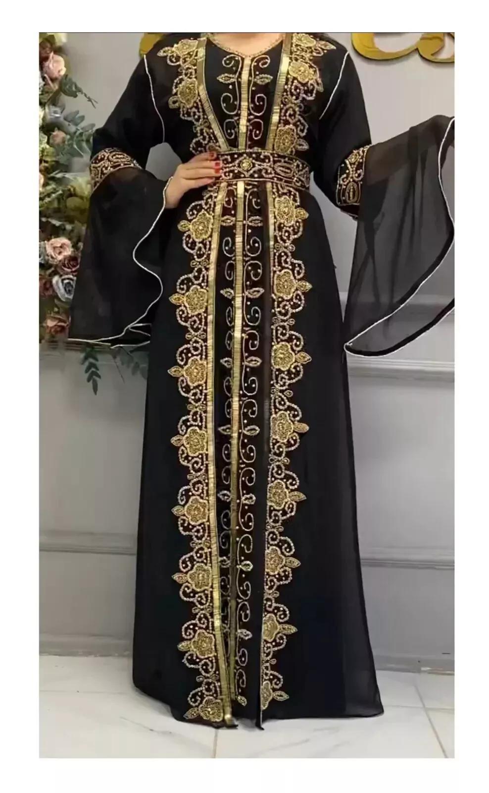 

Длинное марокканское Дубайское черное платье-кафтан Фараша, стильное платье ручной работы Абая FREE SIZE чёрный