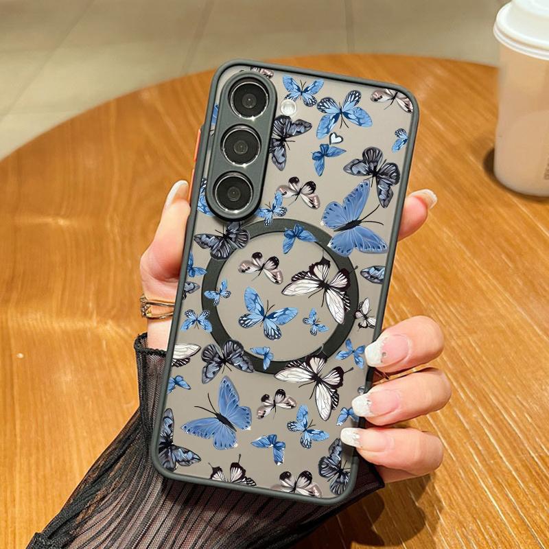 

Blue Butterfly Pattern Magnetic Phone Case For Samsung Galaxy A37 A17 A56 A36 A55 A35 A26 A16 A25 A15 A54 A14 A34 Acrylic Cover Galaxy A37
