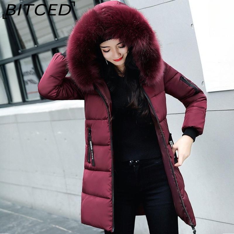 

BITCED Women s Winter Slim-Fit Mid-Length Down-Filled Coat with Large Fur Collar XXXXL бордовый