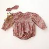 Spring Summer Infant Girl Clothes Floral Long Sleeve Baby Bodysuit with Headband Newborn Clothing