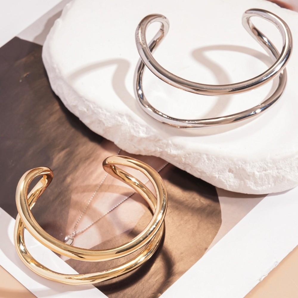 Double-layer Wide Irregular Open Bangle Zinc Zinc Alloy Exaggerated Bracelet Metal Cuff Bangles Decoration