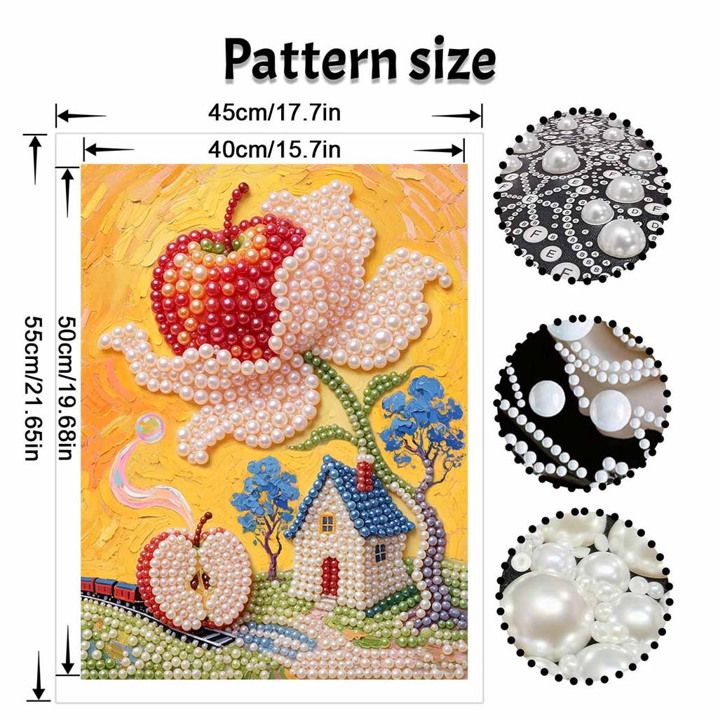 Pearl Painting DIY Kit Apple Flower House Landscape Frameless Sparkling Bead Art Canvas Creative Home Decor Craft for Beginners