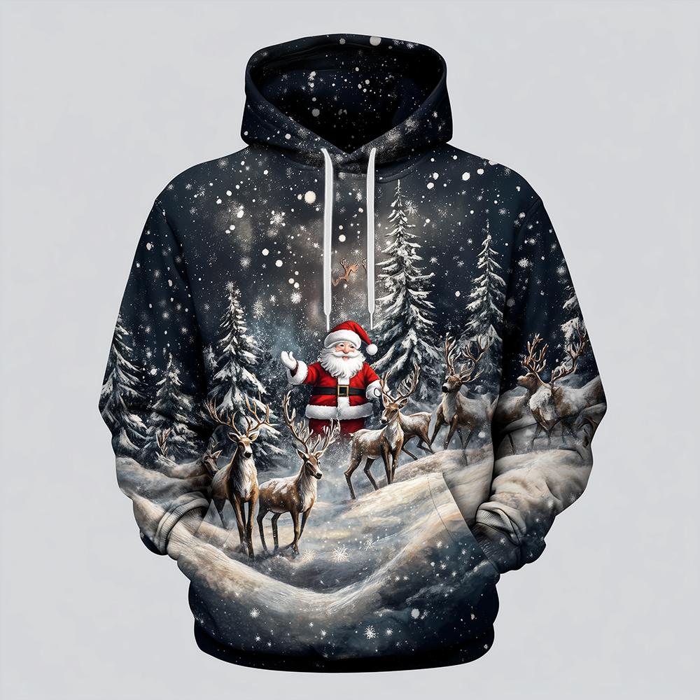 Santa Claus Reindeer 3D Printed Hoodie Men's And Women's Autumn And Winter Fashion Casual Pullover Christmas Holiday Party Top