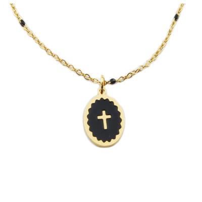 [R0193] - Black Gold 'Cross' Steel Designer Necklace - 15x10 Mm
