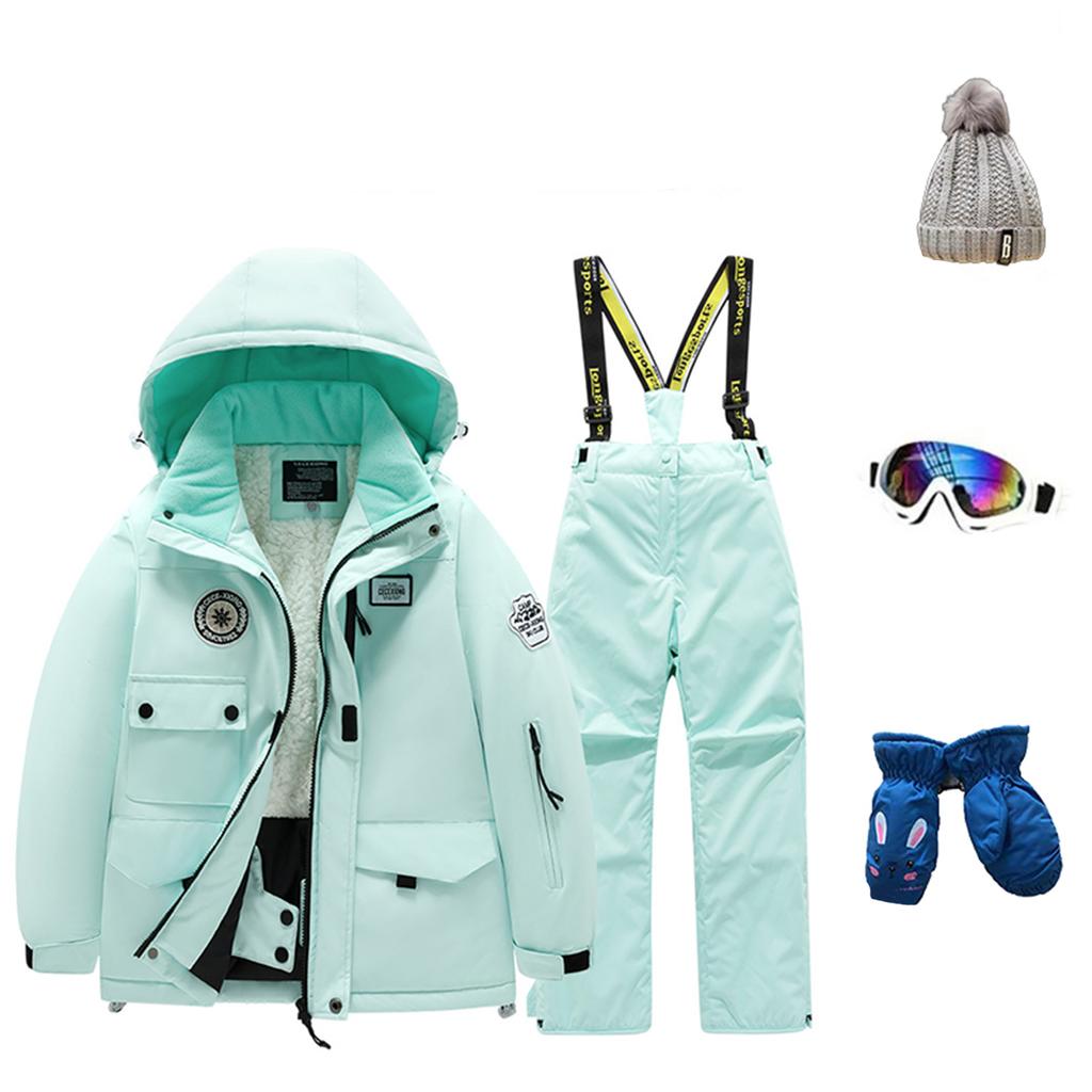 Children's Fashion Skiwear Set Boys' And Girls' Thickened Waterproof Thermal Ski Suit Five-Piece Outfit With Jacket And Trousers