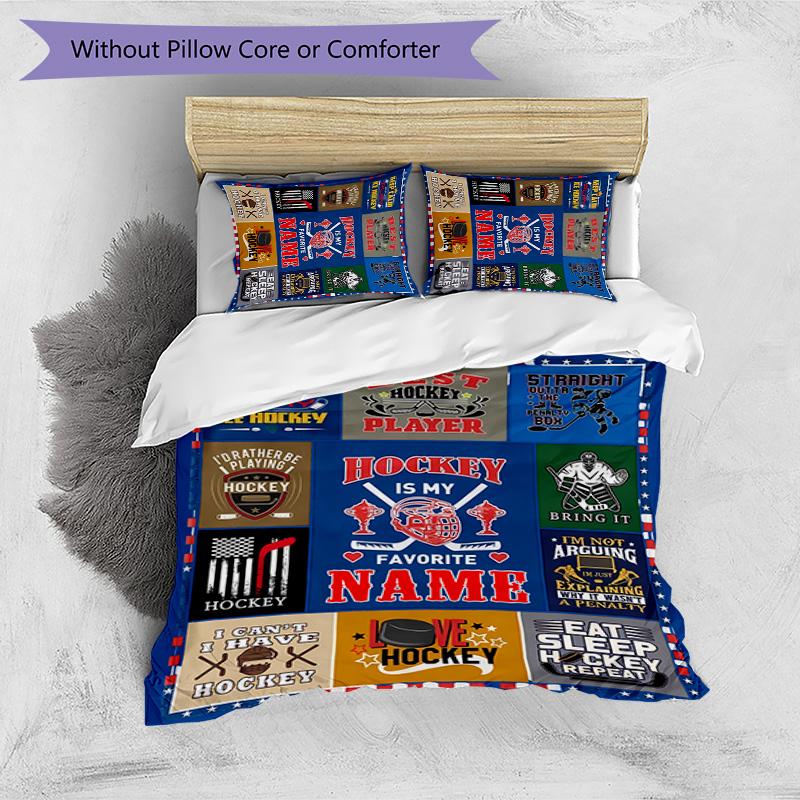 Set Lenzuola 3 Pezzi con Stampa Logo Hockey Copripiumino Federe Morbide Traspiranti Lavabile Decorazione Camera da Letto Regalo per la Casa