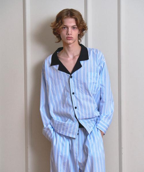 [VINAJ] Jenny Stripe Pajama Shirt (Baby Blue) [Shipped from Korea] 100% Authentic S-M