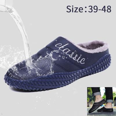 Mode Hiver Extérieur Antidérapant Pantoufles Homme Imperméable Chaud Mops Peluche Mocassins à Enfiler Chaussures en Coton Grande Taille 47 48 Diapositives Homme
