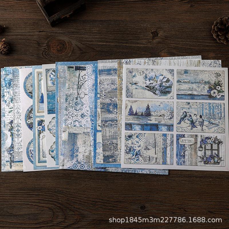 Blue World Retro Pattern DIY Journal Paper - 15 Sheets