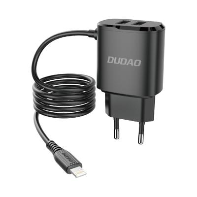 2x USB Wall Charger with Built-in Cable for iPhone Lightning 12W Black
