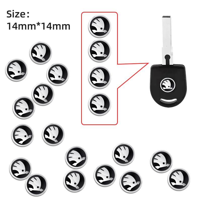bqfhy4 11mm 14mm Car Logo Styling Remote Control Key Sticker For Skoda Octavia MK2 MK 2 3 A5 A7 A8 Fabia Karoq Superb Rapid Kamiq Scala