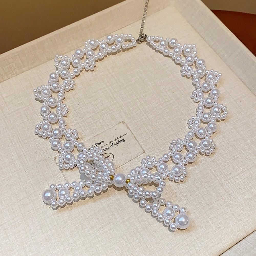 Pendant Clavicle Chain Women Imitation Pearl Collarbone Chain Fashion Bow Necklace  Summer