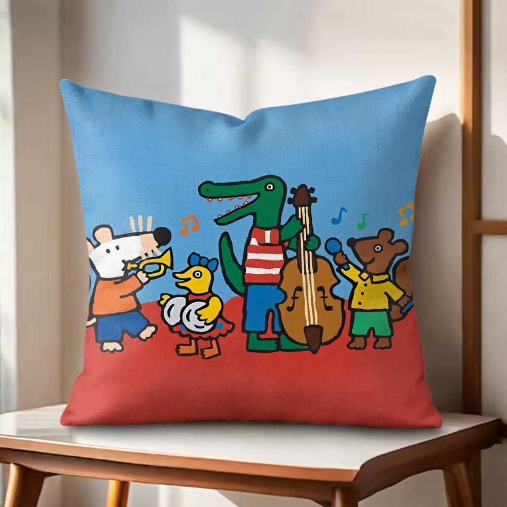 Cute Bobo the Mouse Cushion Cover Natural Linen Organic Fabric DoubleSided Printing Couch Pillow Covers Home Decor