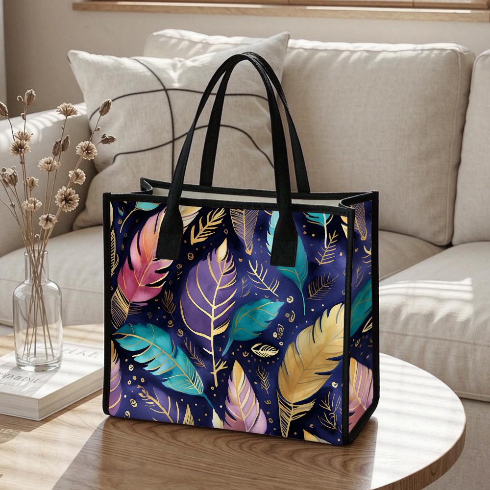 Fashion Feather Pattern Tote Bag Lightweight Casual Daily Handbag for Outdoor Shopping Work Use