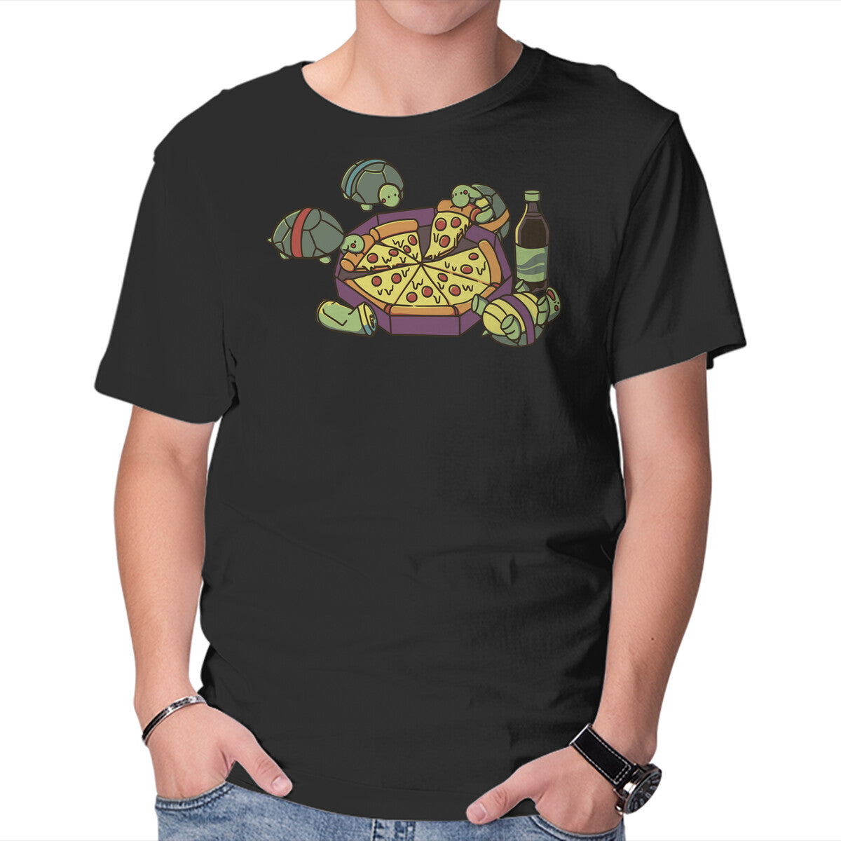Unisex Crew Neck T-Shirt Teenage Turtle Pizza Lover Graphic Short Sleeve Casual Tee XL