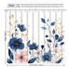 1Pc Blue Floral Pattern Shower Curtain With Hooks, Bathroom Partitions, Bathroom Accessories, Home Decoration