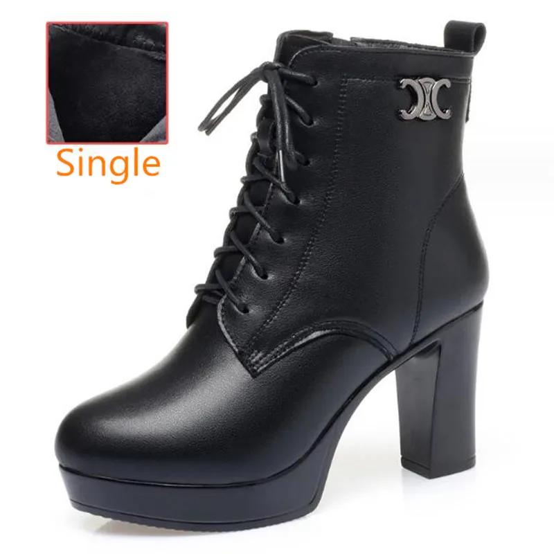 Women Genuine Leather Ankle Boots 2025 Autumn Winter Thick Wool Comfortable Thick High Heels Women Snow Boots Platform Shoes