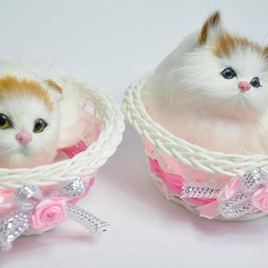 Lifelike Screaming Sound Cat in Basket Plush Doll Kids Toy Home Car Decoration