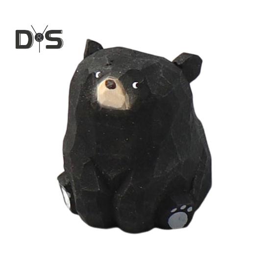 

Резная фигурка медведя из цельного дерева, мини-фигурка животного, игрушечная модель, статуя, скульптура, украшение для рабочего стола, орнамент, праздничный подарок чёрный