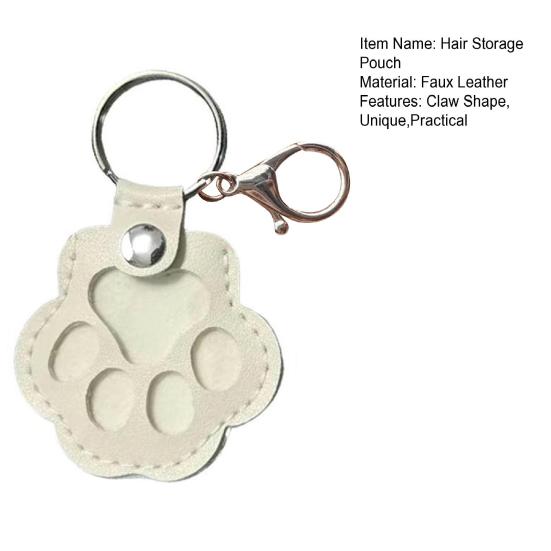 Pet Fur Storage Keychain Dog Cat Hair Memorial Keychain Faux Leather Paw Print Keepsake with Transparent Hair Storage Heartfelt Gift for Cat Dog