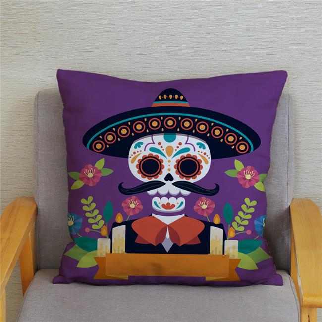 Mexican Day of The Dead Pillowcase Bedroom Living Room Sofa Home Decoration  Cartoon Flower Skull Print Cushion Cover