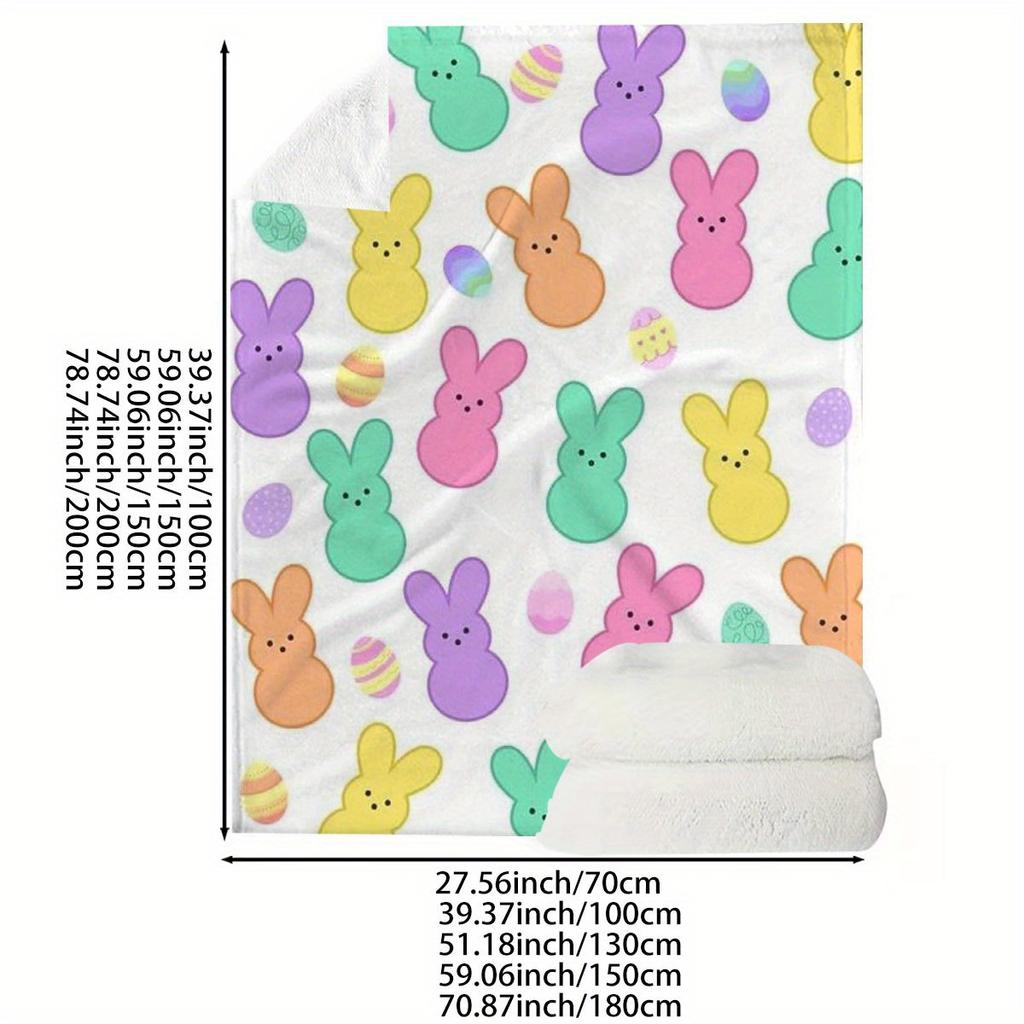 A Colorful Easter Bunny Printed Fleece Blanket That Is Soft, Comfortable, And Warm. It'S The Perfect Holiday Or Birthday Gift