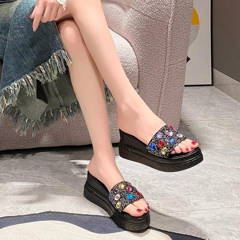 Fashion Shoes Ladies' Slippers Platform On A Wedge Luxury Slides Women Heels Pantofle Summer Designer High 2025
