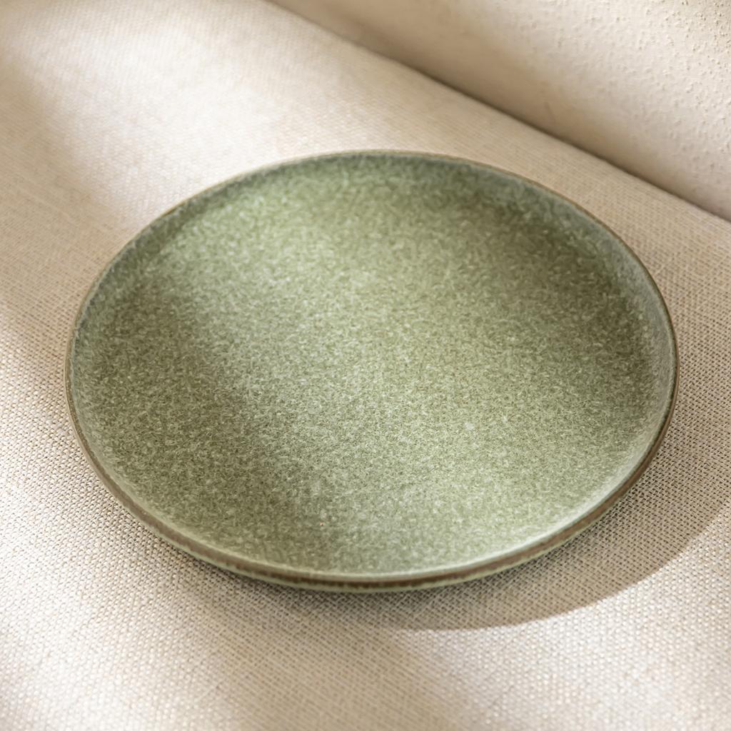 Retro Green Glaze Ceramic Shallow Plate Breakfast Plate Wabi-**** Wind Household Noodle Plate Western Food Plate Creative Cooking Plate Tableware