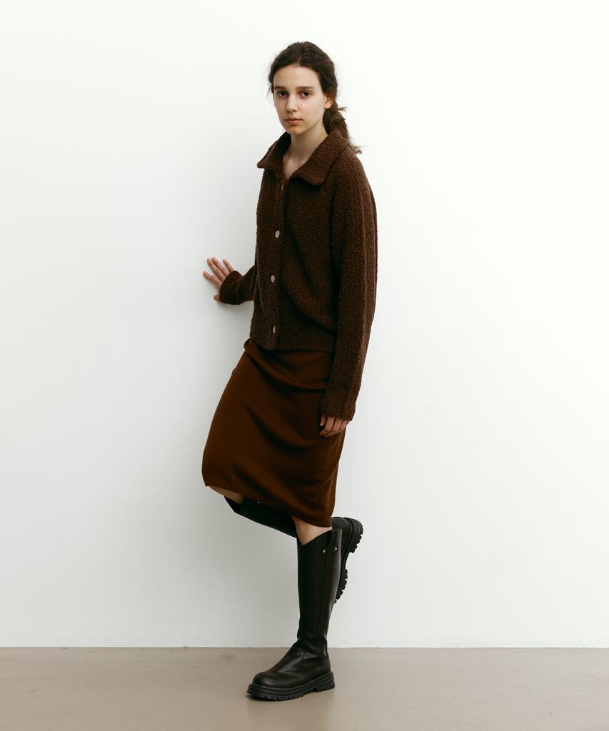 Step Around Merino Wool H-Line Mid Knit Skirt (Brown)