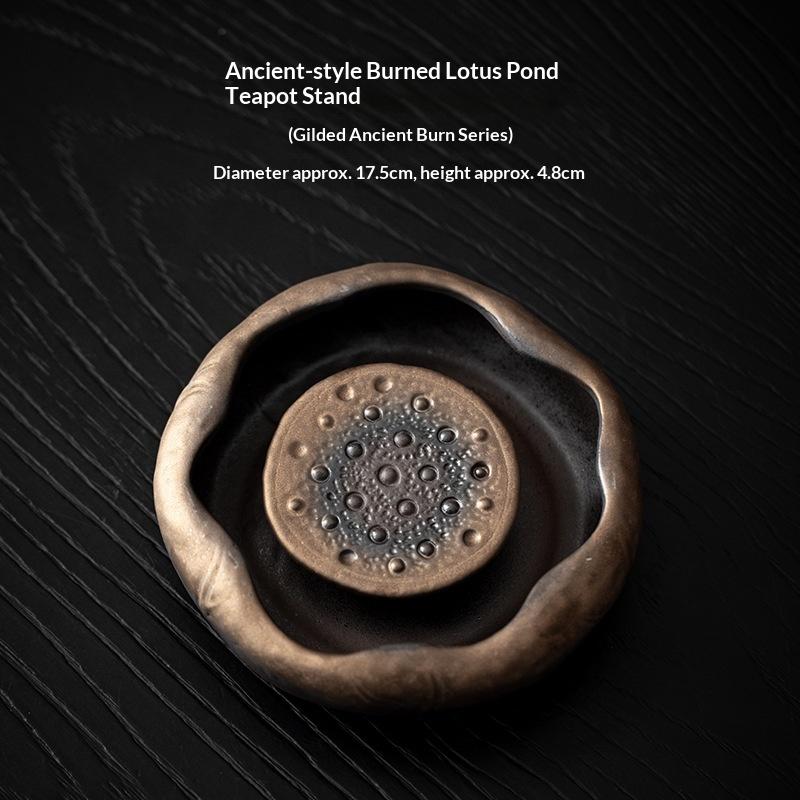 

Lotus Pond Teapot Holder Retro Water Storage Small Tea Tray Coarse Pottery Tea Tray Tea Set Heat Insulation Mat Serving Tray