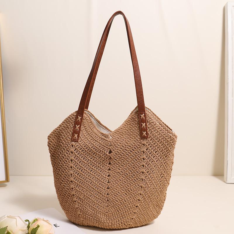 Single Shoulder Cott Thread Woven Bag, Summer Beach Vacati Hand-held Woven Bag, High-quality Grass Woven Tote Bag