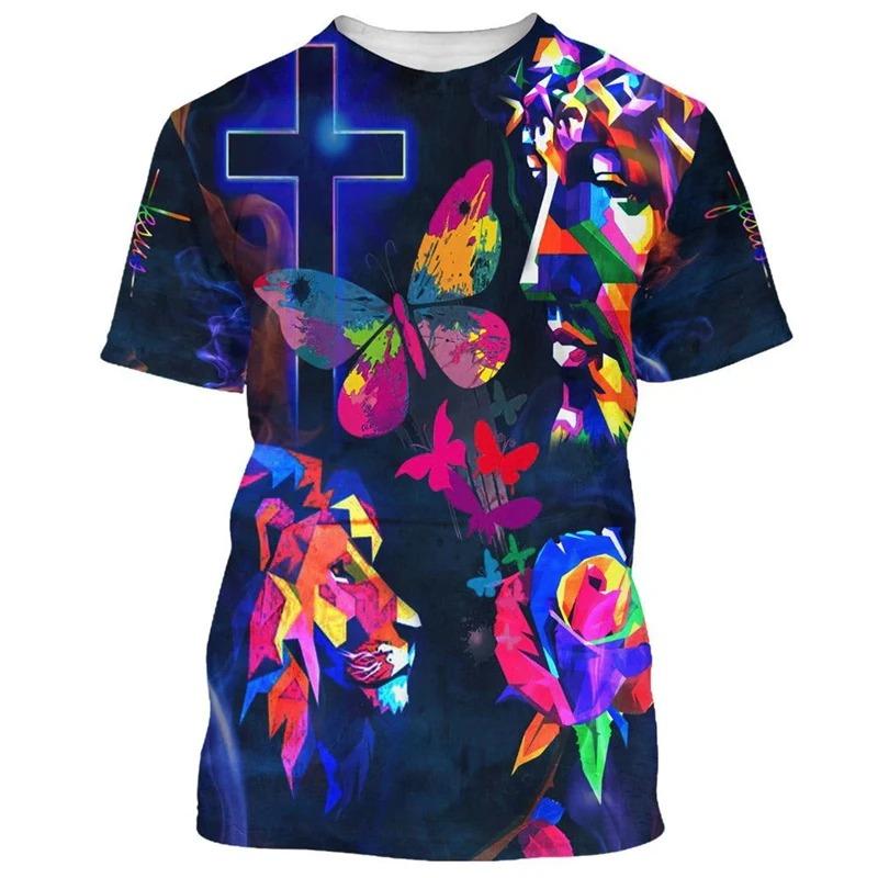 3D Jesus Cross Graphic Printed Men's T-Shirt Fashion Christian Religion Harajuku Y2K T Shirt Unisex Short Sleeve Oversized Tees