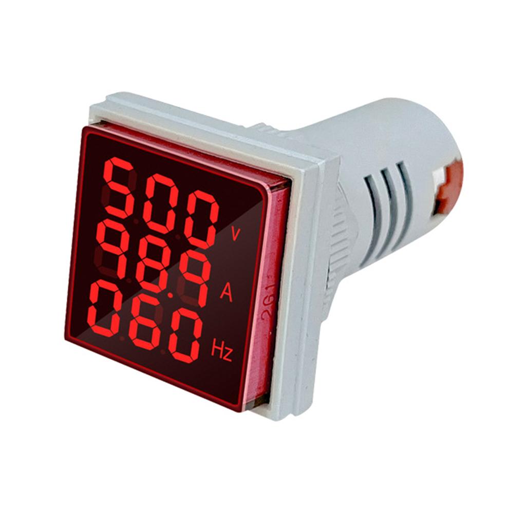 ThreeDigit Display AC Current Voltage Frequency 3in1 Indicator 22mm Square Head LED