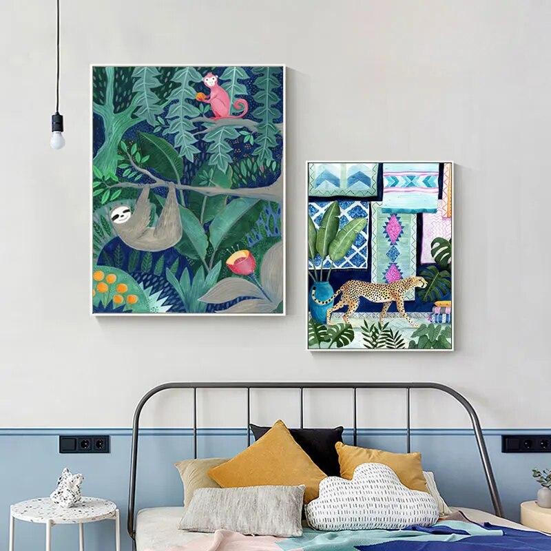 Cheetah Llama Leopard Jungle Nordic Posters and Prints Animal Wall Art Canvas Painting Wall Pictures for Living Room Home Decor