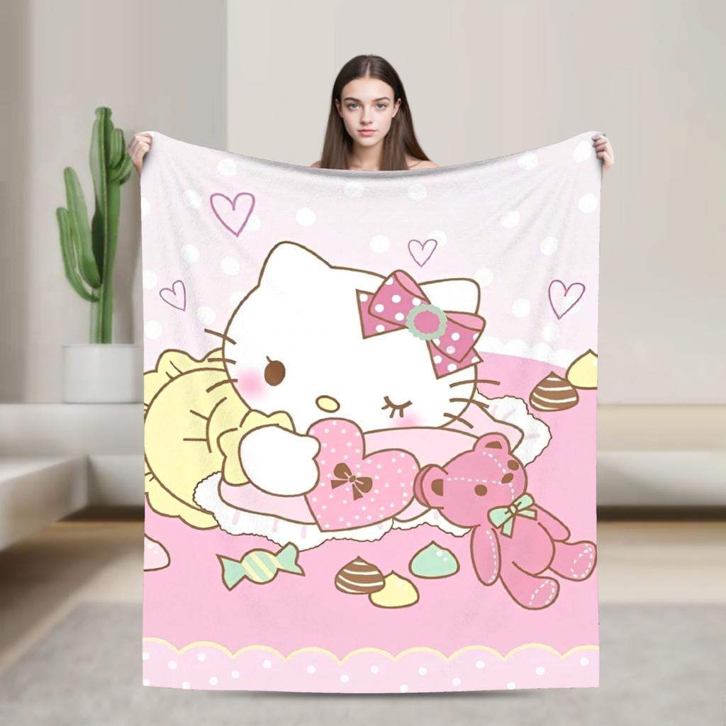 Hello Kitty Blankets Cute Cartoon Wool Funny Warm Throw Blankets for Bedding Lounge Textile Decor