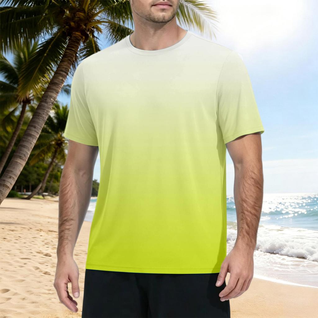 Herren Kurzarm T-Shirt Schnelltrocknend Farbverlauf Print Sportlich Rundhalsausschnitt Leichtes Sonnensport Oberteil für Outdoor Fitness Laufen Wandern Training