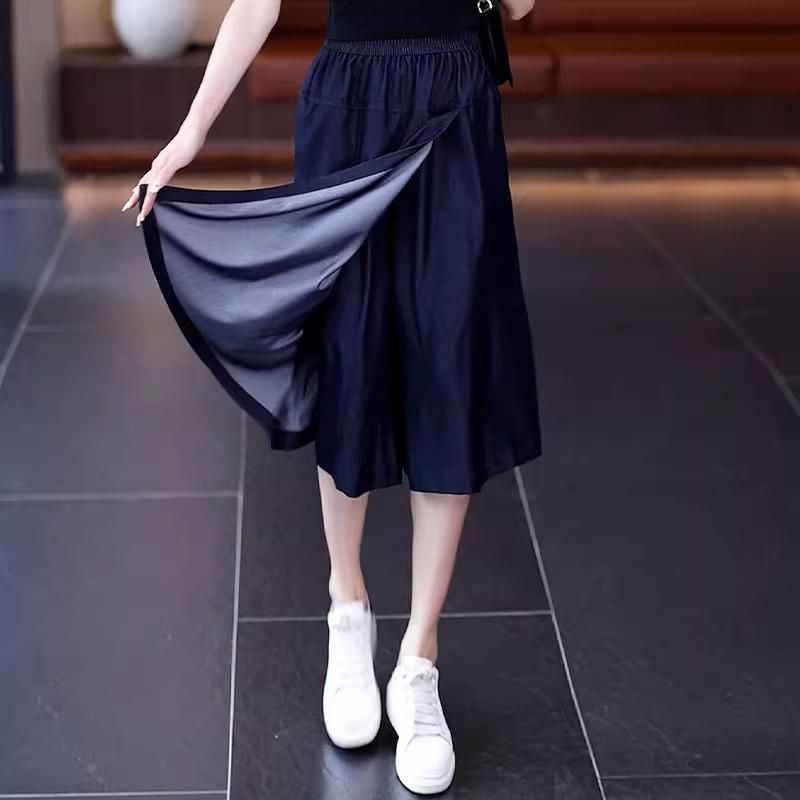 Women's High Waist Tencel Wide Leg Culottes – Slimming, Versatile, and Drapey Eight-Point Flared Summer Pants Skirt.
