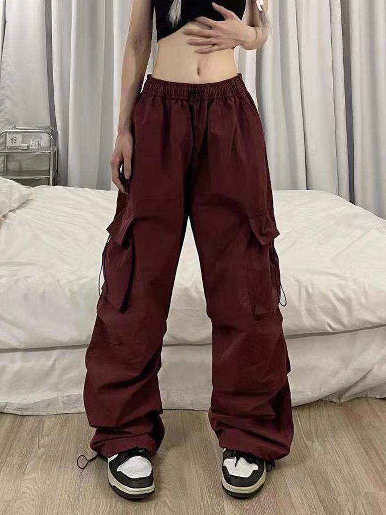 Streetwear Workwear Pants Women Summer Loose Wide Leg Cargo Pants with Large Pockets