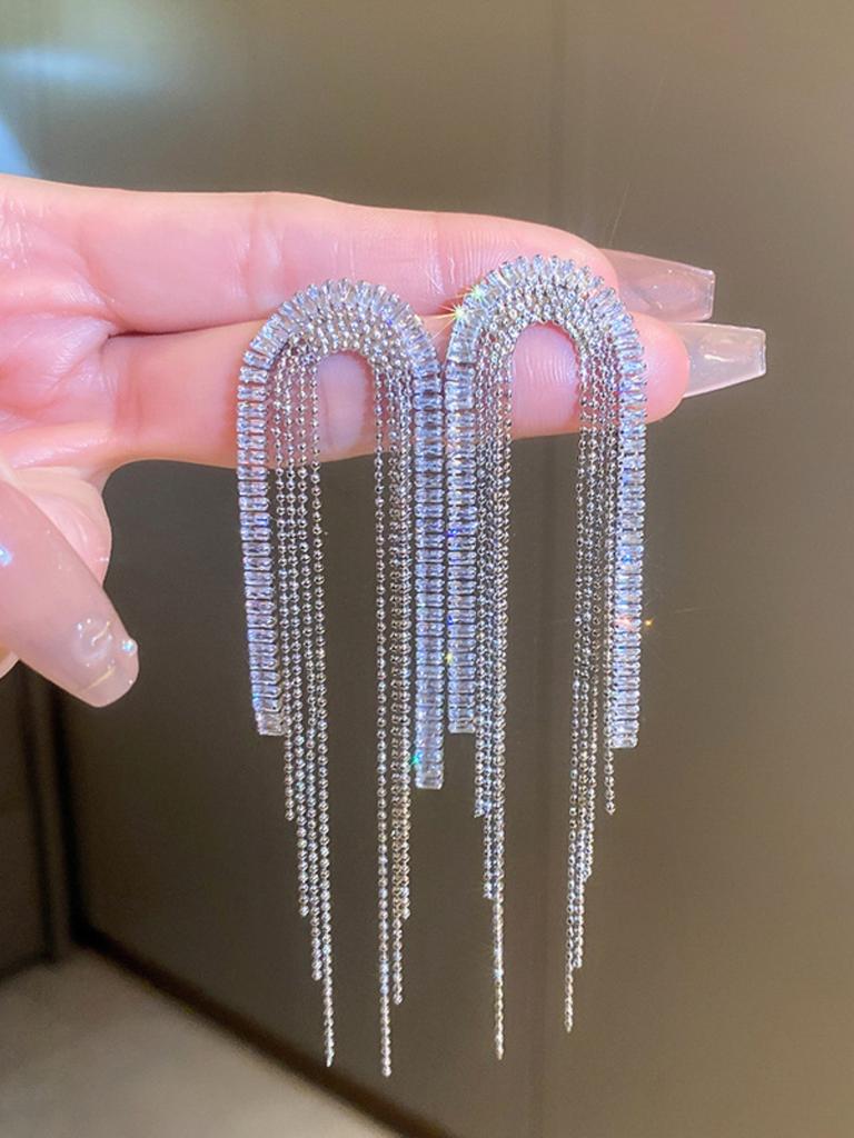 2PC Women's Fashion Trend Zircon Long Tassel Earrings for Outdoor Travel, Carnival, Party, Festival Dressing Gifts