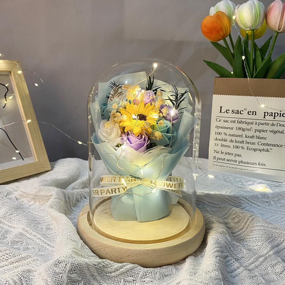 Hot-selling transparent glass cover rose flower lamp eternal flower ornament creative birthday gift graduation season sunflower