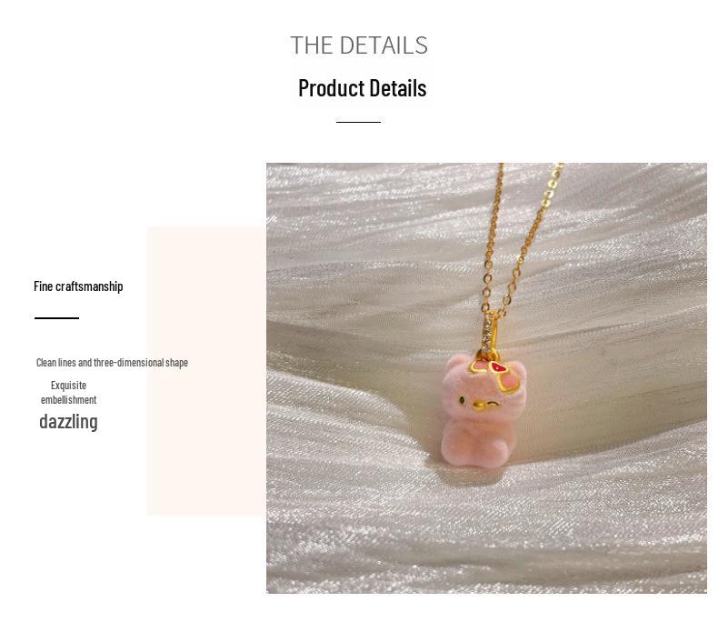 S925 Sterling Silver Pink Cat Necklace: Fashionable Epoxy Cartoon Pendant with Clavicle Chain.