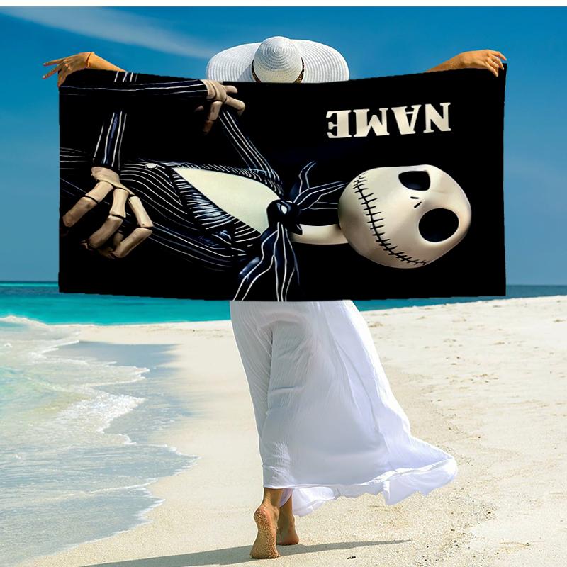 Custom Name Ultra-Soft Beach Towel with The Nightmare Before Christmas Theme,Ideal for Pool - Camping, Diving - Perfect Travel Essential, Vibrant Beac