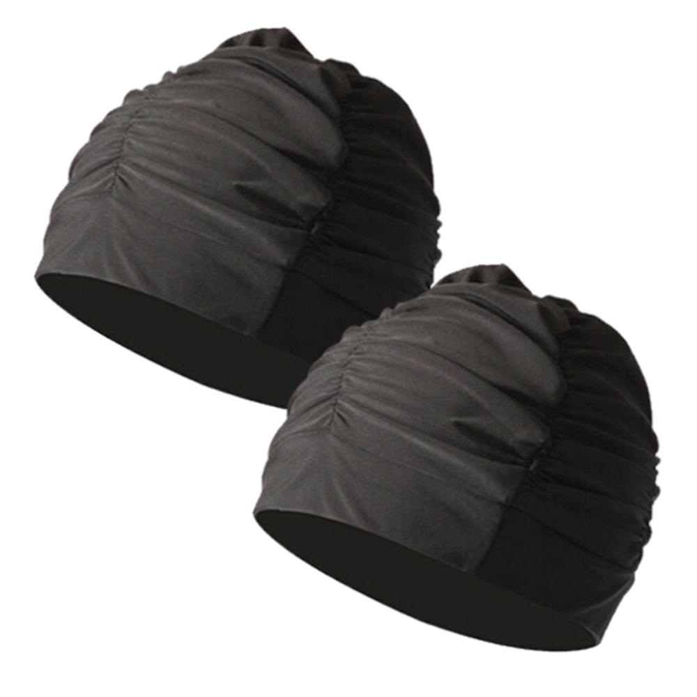 2PCS Polyester Swimming Caps Waterproof Lining Elastic Caps Swimming Pool