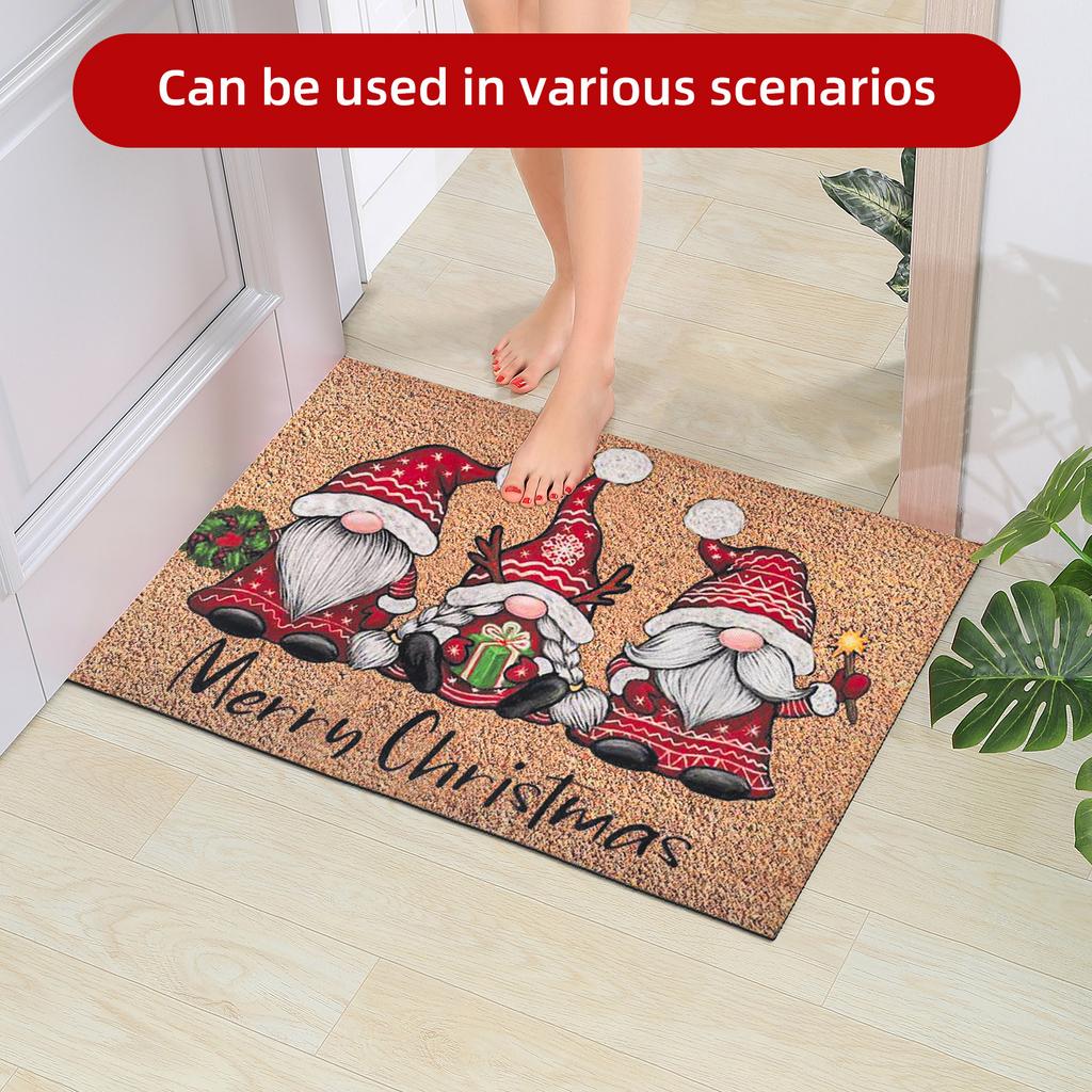 Christmas Carpet Cartoon Dwarf Door Mat Red Santa Claus Floor Mat Holiday Decoration Indoor and Outdoor Foot Mat Absorbent Mat