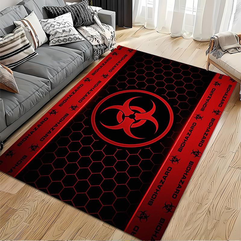 Biohazard Red Hexagonal Pattern Rug Non-slip rug suitable for living room and bedroom sofas