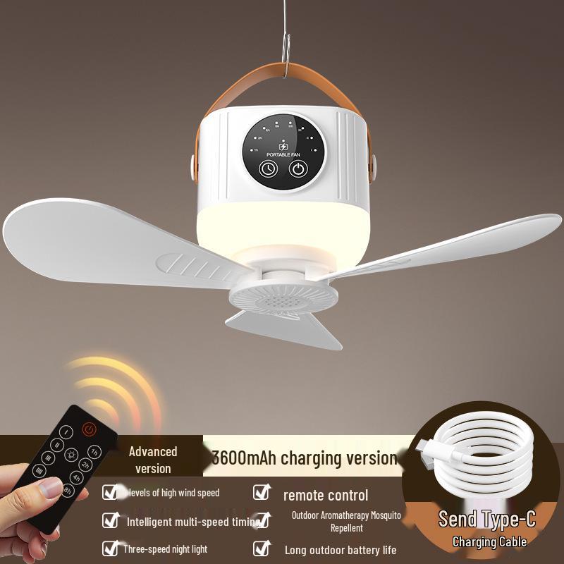 Rechargeable Ceiling Fan with Remote Control for Dorms and Camping