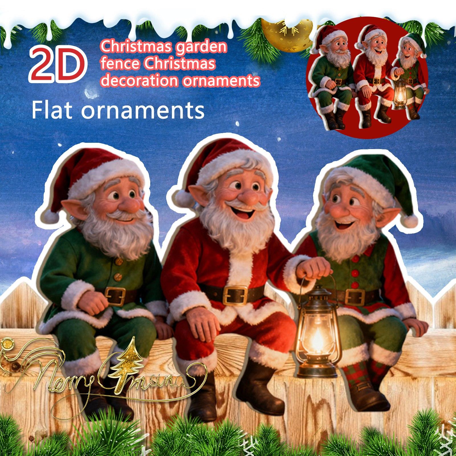 

Flat2D Christmas Dwarf Old Man Garden Fence Christmas Decorative Ornament One Size