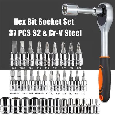 46pc Drive Socket Set 1/4 Inch Ratchet Wrench Set with Sockets Metric Hex Bit Socket Set Mechanic Tool Kits for Hous Auto Repair