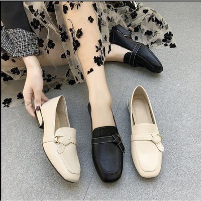 Fashion 2024 New Fashion Spring Women White Shoes Split Leather Short Heels Pumps Casual Loafers    Slip-on  Shoes Size