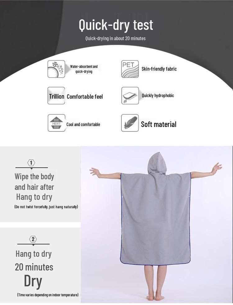 Plážové pončo z mikrovlákna s kapucí: Přenosný nositelný župan s ručníkem
